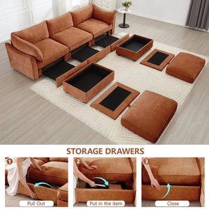 English Elm U Shape Modular 3-Seater Deep Seat Sofa With Ottomans, Stylish Storage & Cozy Chenille Comfort W3041S00207-GIGA