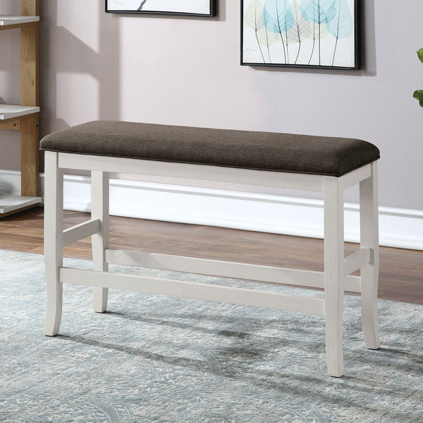 English Elm Counter Counter Height Bench Modern Farmhouse Two-Tone White Wood Dark Gray Padded Seat 41" B2741P367165