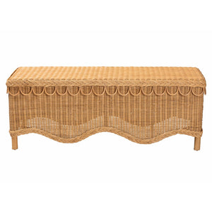 English Elm Modern Bohemian Woven Rattan Seat Mahogany Frame Entryway Bedroom Accent Bench B2750P467765