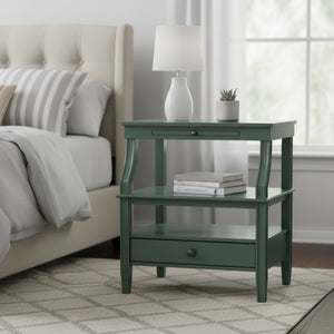 English Elm Newland Vintage Green Storage Nightstand with Drawer, Pull-Out Tray, Fluted Legs & Ample Shelf Space B050P376940