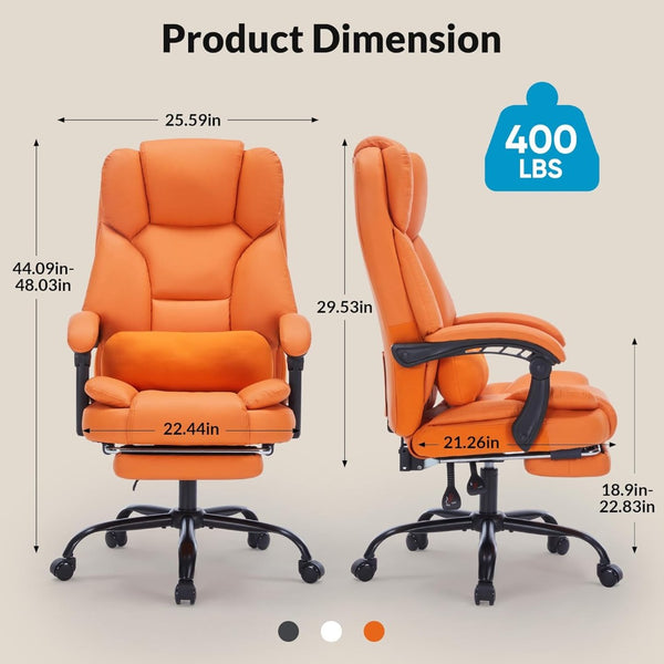 English Elm Office Reclining Executive Chair Pu Leather High Back Swivel with Lumbar Support Orange W5201P418254