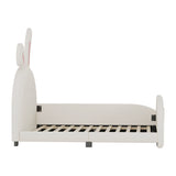 English Elm Twin Size Upholstered Rabbit-Shape Princess Bed ,Twin Size Platform Bed With Headboard and Footboard,White