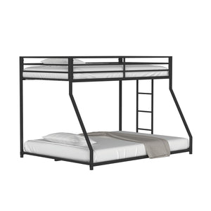 English Elm Contemporary Twin-Over-Full Metal Bunk Bed with Attached Ladder, Durable Industrial Frame, Guest-Ready Design Matte Black 81 L x 15 W x 7 H B2741P391246