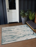 Unique Loom Outdoor Modern Cartago Machine Made Abstract Rug Teal, Ivory 10' 0" x 10' 0"