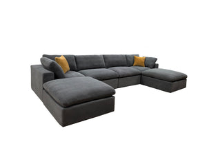 English Elm Coffee Bean Textured Modular Sectional Low Profile Lounge Sofa with Toss Pillows Light Gray B2748S00067