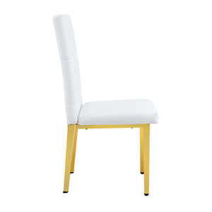 English Elm 4 White+Gold Dining Chairs Set – Quilted PU Seats, Studded Grid Back, Gold Metal Legs, Elegant 4-Pack W1512P410623