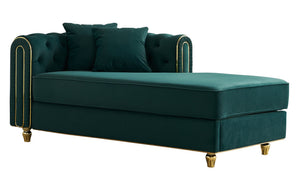 English Elm 66.9''W Velvet Chaise Lounge with Tufted Back and Gold Trim, Luxury Modern Sofa for Living Room Green W579P224636