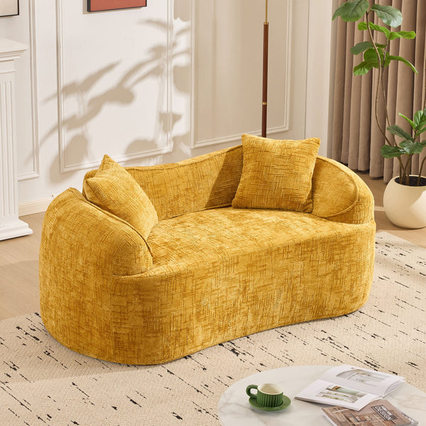 English Elm Yellow Curved Two-Person Compressed Sofa with Chenille Fabric, Spring Support, 2 Pillows, No-Assembly W3612P350748