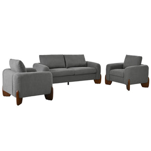 English Elm U_style Bouclé 3 Piece Living Room Sofa Set with Loveseat and Two Accent Armchairs Grey WY000479AAE