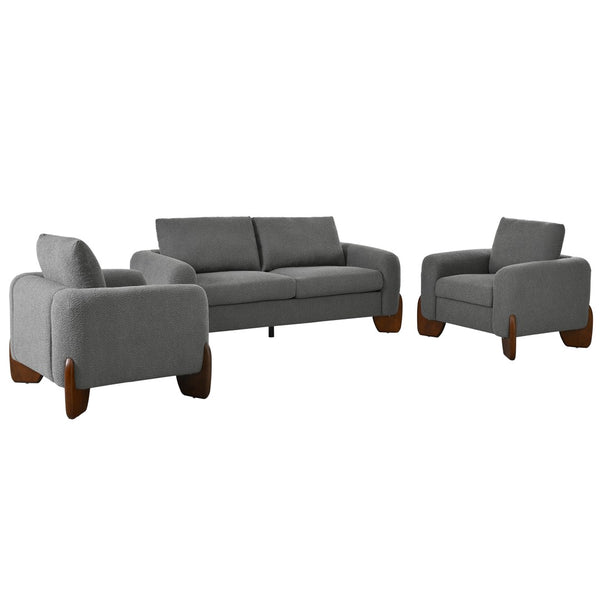 English Elm U_style Bouclé 3 Piece Living Room Sofa Set with Loveseat and Two Accent Armchairs Grey WY000479AAE