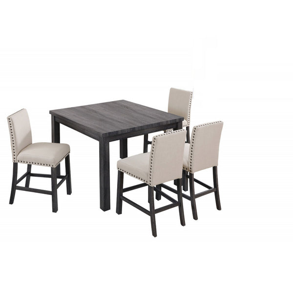 English Elm Upholstered Farmhouse Counter Chair Set of 2 with Linen Blend Fabric, Nailhead Trim and Wood Legs Natural 42 L x 20 W x 13 H B011P361868