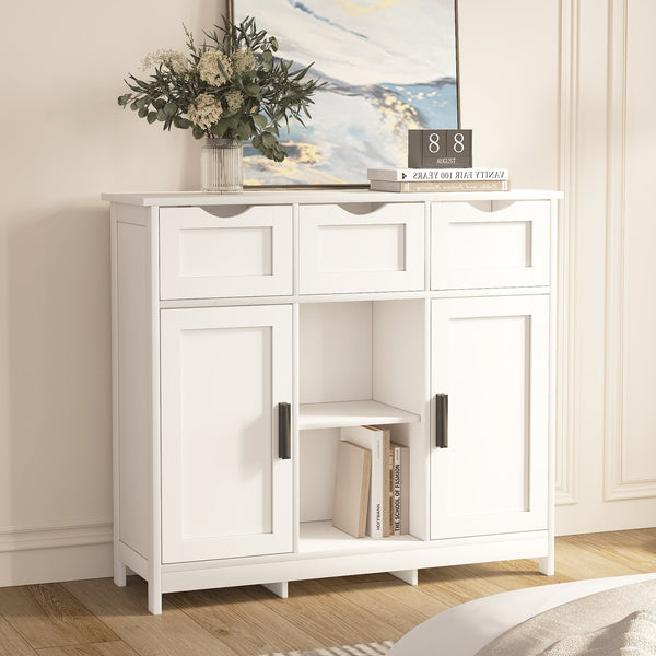 English Elm Storage Wooden Floor Cabinet with Drawers & Adjustable Shelves for Living Room Bedroom Bathroom Decor White W2386P192271
