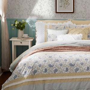 English Elm 9 Piece Cotton Percale Comforter Set - Chic Yellow Queen Ensemble With Vintage Paisley & Pillows B03597196