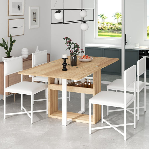 English Elm Topmax Extendable 5 Piece Dining Set with Pu Leather Chairs and Under Table Storage SP000082AAK