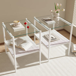 English Elm Set Of 2 Modern Rectangle End Tables With Tempered Glass Top, Mdf Shelf & Sturdy Iron Legs For Living Room W241P184247-GIGA