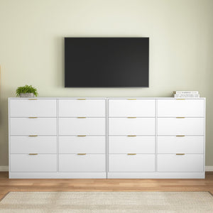 English Elm 8 Drawer Tall Chest Slim Particleboard Build Smooth Gliding Storage for Bedroom Closet White W409S00028