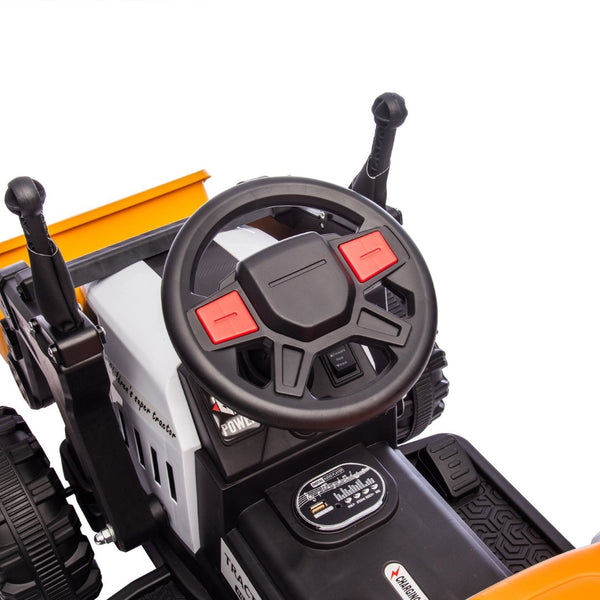 English Elm 24v Kids Electric Ride on Construction Tractor Swivel Seat Remote Control Toy W1578P294833