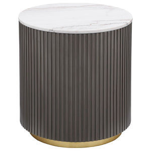 English Elm Sennewald Genuine Marble and Brushed Gold Round Coffee Table Set for Living Room B062S01567