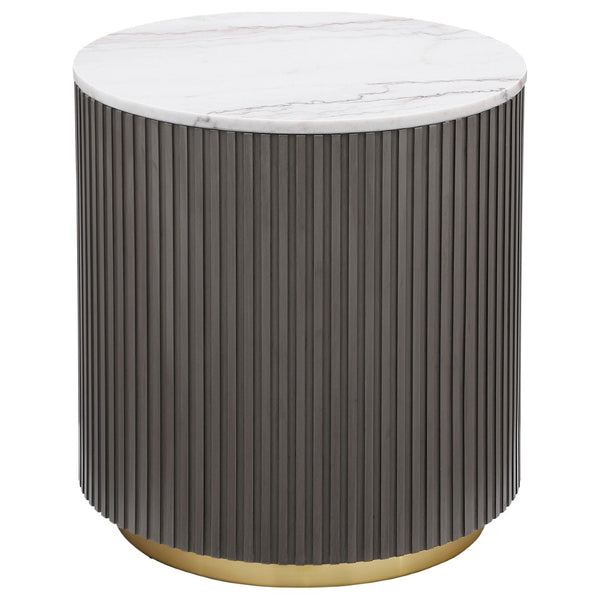 English Elm Sennewald Genuine Marble and Brushed Gold Round Coffee Table Set for Living Room B062S01567
