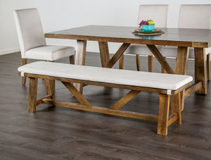 English Elm 1pc Upholstery Bench with Soft Rounded Corners, Light Finish, Upholstered Seat, Contemporary Dining Appeal Brown,White 81 L x 19 W x 8 H B011P366756