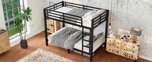 English Elm Metal Twin Over Twin Bunk Bed – Heavy-Duty Steel, Space-Saving Design, No Box Spring Needed, Black Finish W1580P372862