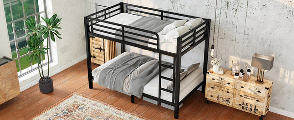 English Elm Metal Twin Over Twin Bunk Bed – Heavy-Duty Steel, Space-Saving Design, No Box Spring Needed, Black Finish W1580P372862