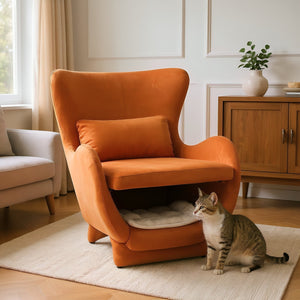 English Elm Furniture Plush 2-in-1 Pet-Friendly Mid Century Modern Accent Chair with Velvet Upholstery, Removable Base and Ergonomic Support for Living Room Orange N843P331163S