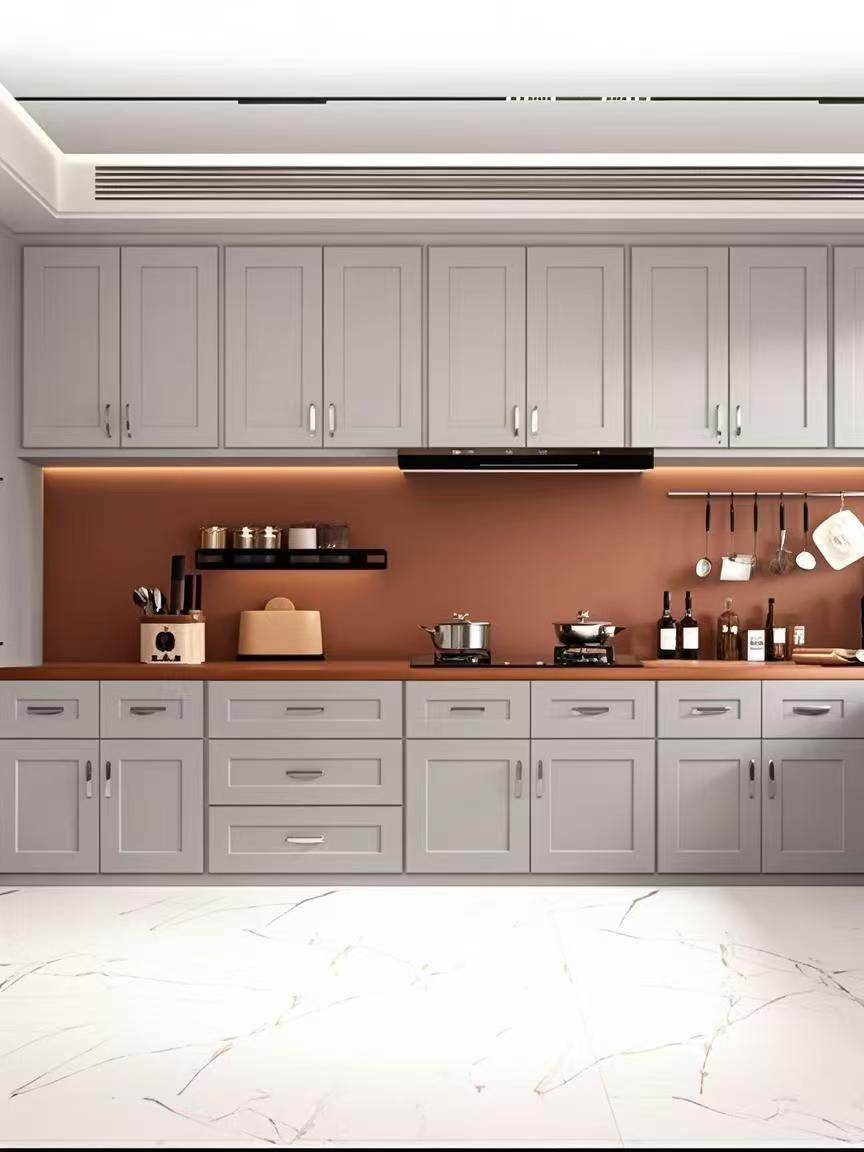 English Elm Light Gray Shaker Solid Wood Double Door Base Cabinet For Stylish Kitchen & Laundry Storage Solutions T2950P383090