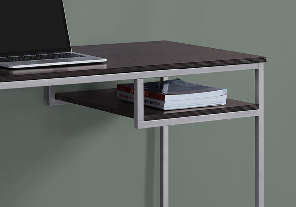 English Elm Computer Desk with 2 Push-Drawers, Open Shelves & Black Metal Legs — Compact Modern Workstation Espresso 52 L x 25 W x 4 H B2710P219720