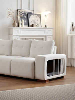 English Elm 3 Seater Sofa Modern 89" Beige Velvet Couch for Small Spaces Cat-Friendly Waterproof Scratch-Resistant W2656S00001