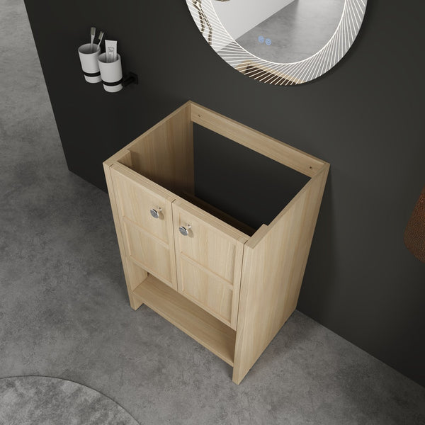 English Elm 24" Modern Freestanding Bathroom Vanity Oak Plywood with Soft-Closing Doors & Open Shelf Storage W1972P268402