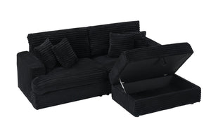 English Elm 82 Inch Black Corduroy Sofa With Storage Footstool & 4 Pillows – Stylish Comfort For Any Space! W1658S00104