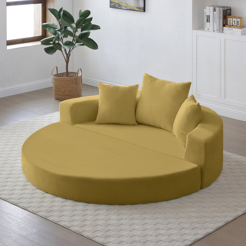 English Elm Convertible Corduroy Cloud Couch Bed with High-Density Foam, Boneless Futon Lounger for Cozy Relaxation Yellow W2677P388984