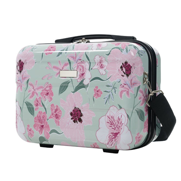 English Elm 6 Piece Hardshell Abs Travel Set with Spinner Wheels Combination Lock and Toiletry Bag Green & Pink Flower N732P391160F