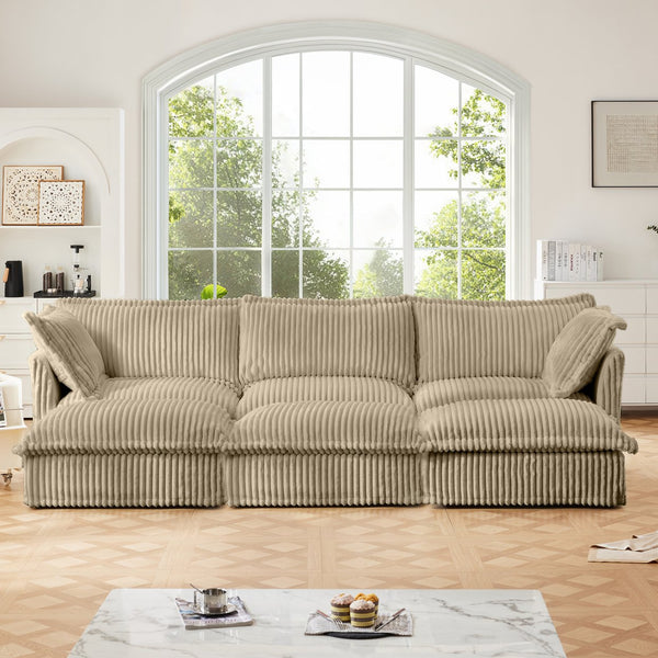 English Elm Living Room Sofa - Cozy 3-Seater Slipcovered Sofa With 3 Ottomans, Modular Design & Corduroy Comfort W3041S00140