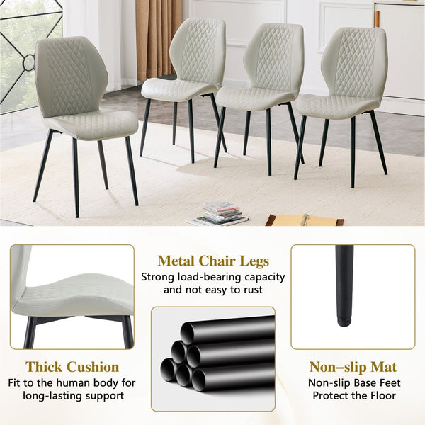 English Elm 4-piece Diamond Quilted Upholstered Dining Chair Set with Sleek Black Metal Legs Black,Light Gray W1151P458010