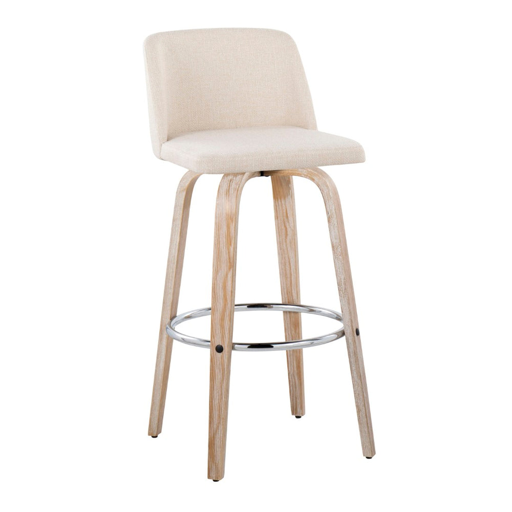 English Elm 30" Swivel Barstools Whitewashed Bentwood Cream Upholstery Chrome Footrest Set of 2 B202S00680