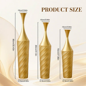 English Elm 3-piece Handcrafted Metal Floor Vase Set Matte Finish Architectural Trio for Entryway Gold W2796P446201
