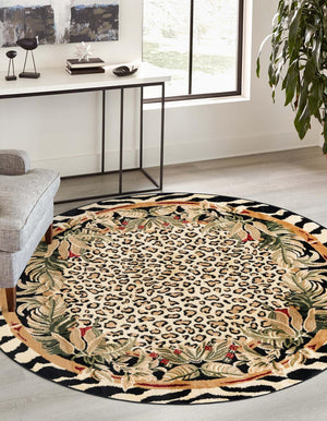 Unique Loom Wildlife Jungle Machine Made Border Rug Cream, Cream/Black/Ivory/Red/Green/Burgundy/Olive/Tan 7' 10" x 7' 10"