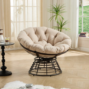 English Elm Comfortable Woven Pe Rattan Papasan Swivel Chair with Plush Cushion for Any Room W640P443549