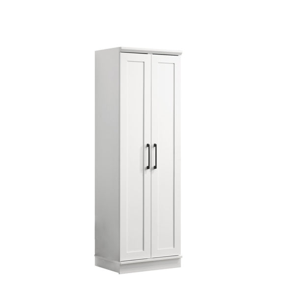 English Elm Evelina Tall White Storage Cabinet with Framed Panel Doors and Black Hardware Accents B2749P413239
