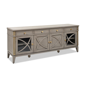 English Elm Jennifer Taylor Home - Dauphin 71" TV Stand Console Table in Grey Cashmere Wood with Gold Accents, Ample Storage, Assembled B2719P238490