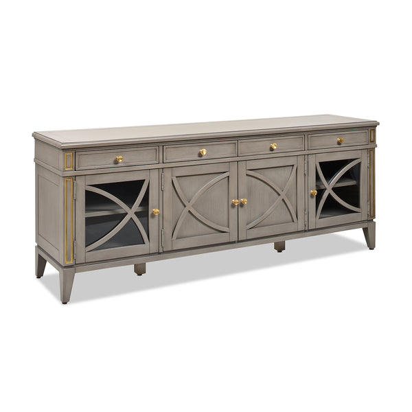 English Elm Jennifer Taylor Home - Dauphin 71" TV Stand Console Table in Grey Cashmere Wood with Gold Accents, Ample Storage, Assembled B2719P238490