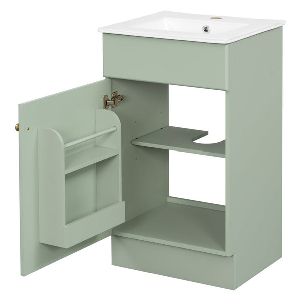 English Elm [video] Compact Sage Green Bathroom Vanity with Ceramic Sink Soft Close Cabinet N759P237932G