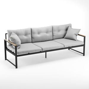 English Elm Edenbrook Cliffside Outdoor Button-Tufted Sofa With Charcoal Frame & Light Gray Cushions For Patios B350P394803