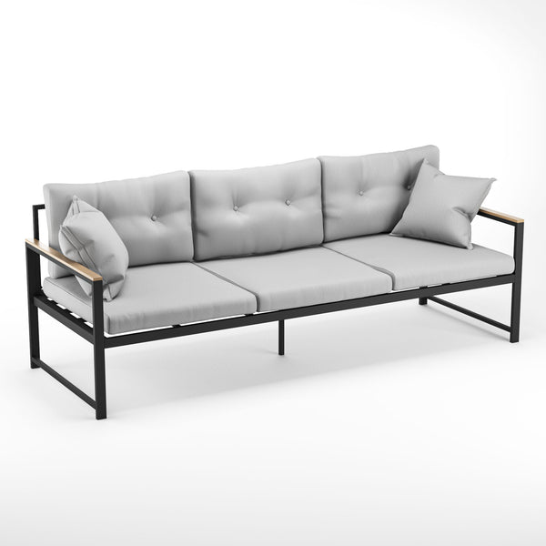 English Elm Edenbrook Cliffside Outdoor Button-Tufted Sofa With Charcoal Frame & Light Gray Cushions For Patios B350P394803