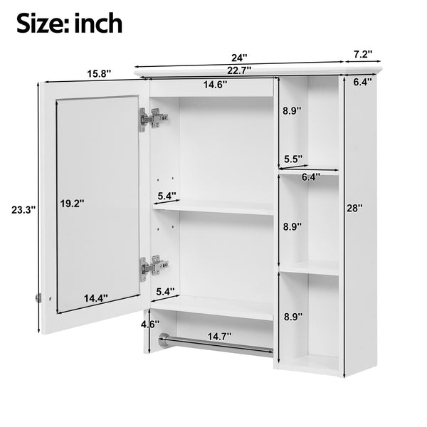English Elm 3-in-1 Matte Medicine Cabinet Wall Mounted Mirror with Towel Bar and Storage Shelf White N710P401340K