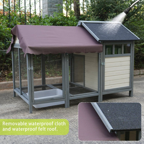 English Elm Large Breed Outdoor Doghouse Solid Fir Wood Covered Porch Weatherproof Asphalt Roof W1431S00013