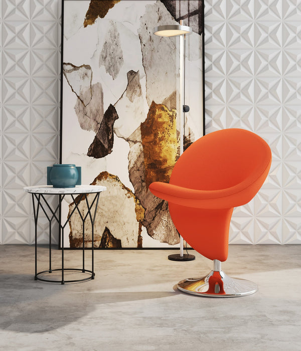 English Elm Curl Wool Blend Swivel Lounge Chair with Polished Chrome Base, 360° Rotation, Plush High-Density Foam Comfort Orange B365P397968