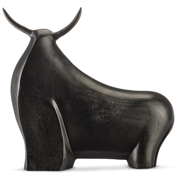 Ferdinand Bull Sculpture - Striking Contemporary Art in Patina-Finished Cast Aluminum, 20" High